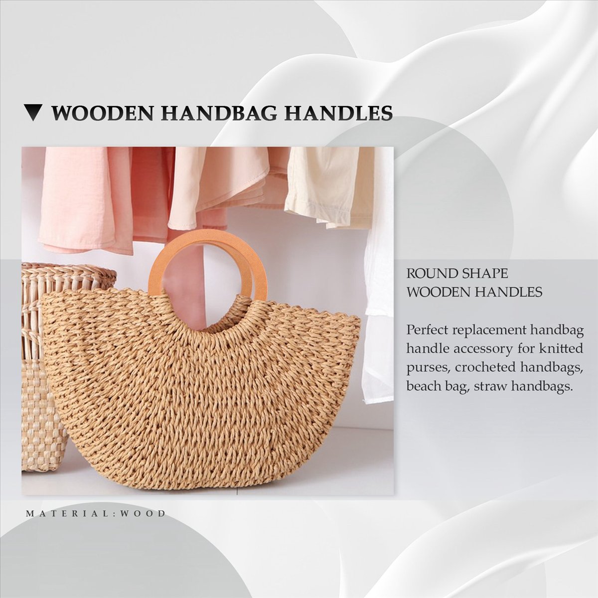 4PCS Wooden Round Shaped Handl - Handbags review and price